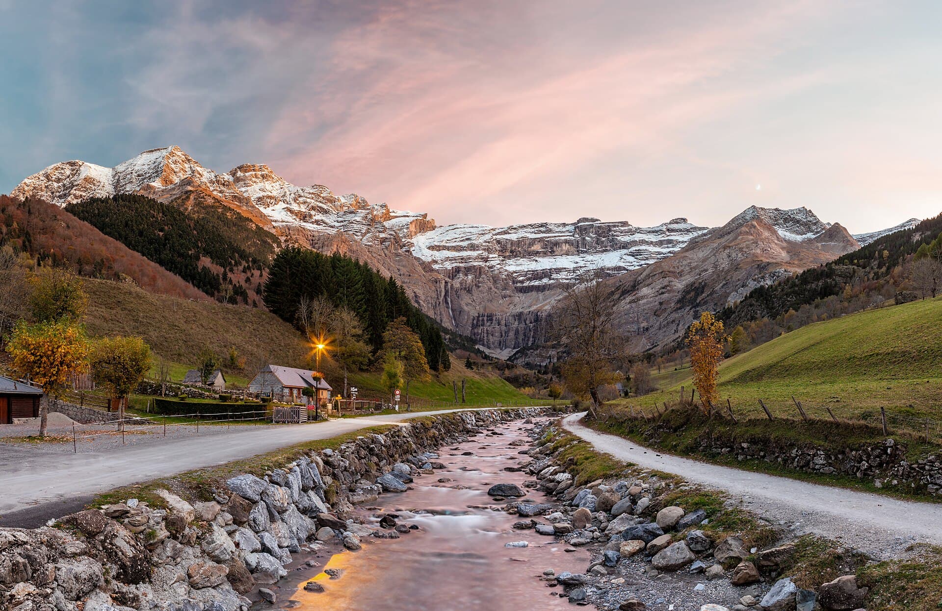 The Cirque de Gavarnie and its river in the Pyrenees National Park